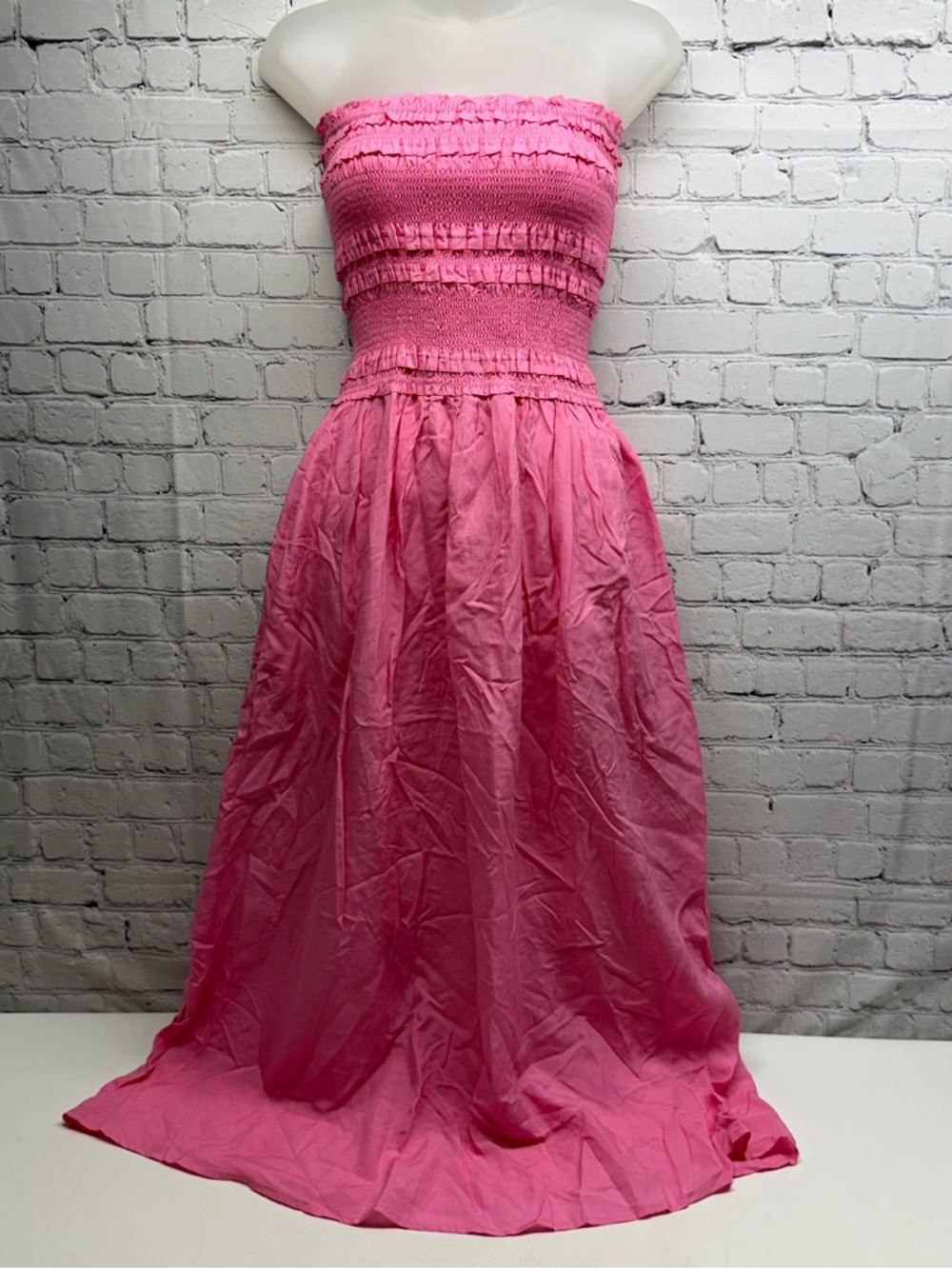 RESET Pink Smocked Strapless Dress